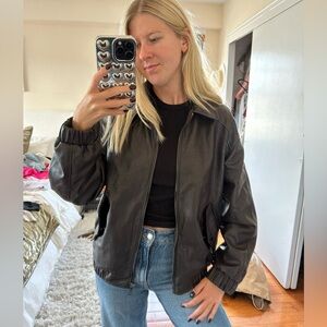 Bershka brown leather bomber jacket